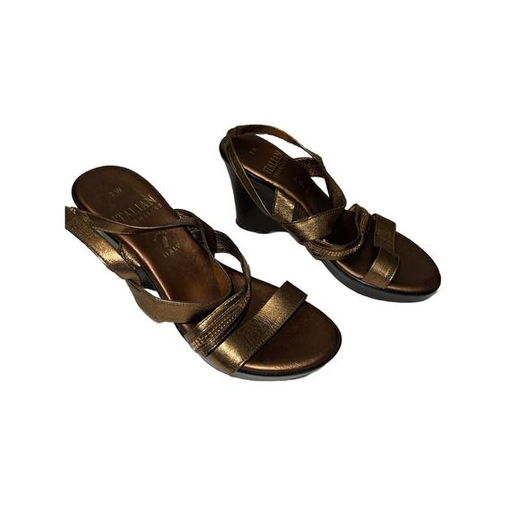 Italian Shoemakers Strappy Bronze Wedge Sandals With Rhinestones Size 9 - Picture 2 of 4